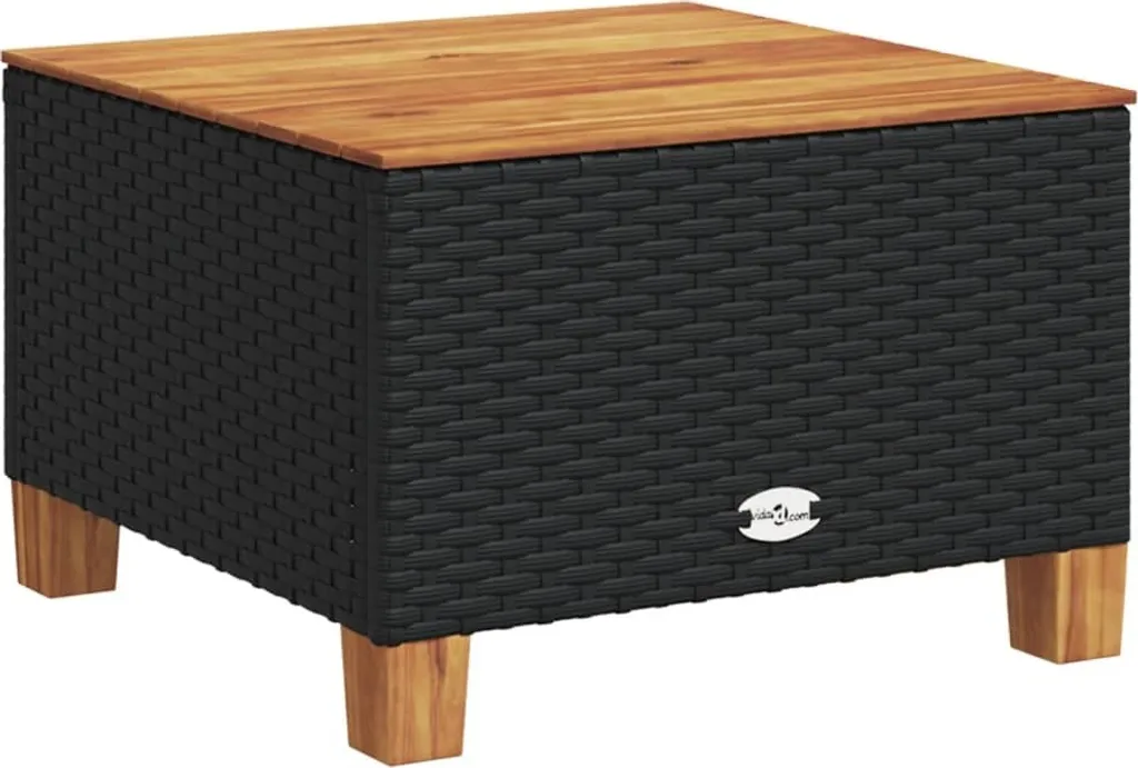 Tavolino Esterno SYFAX™ Polyrattan Nero e Legno Acacia 55cm