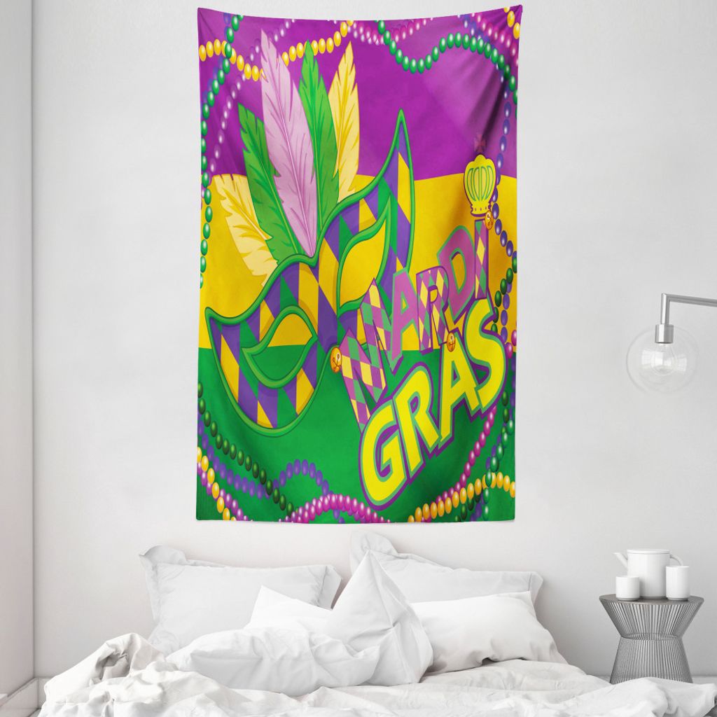 ABAKUHAUS Karneval Wandteppich und Tagesdecke, Vivid Perlen Federn aus Weiches Mikrofaser Stoff Waschbar ohne Verblassen Digitaldruck, 140 x 230 cm...