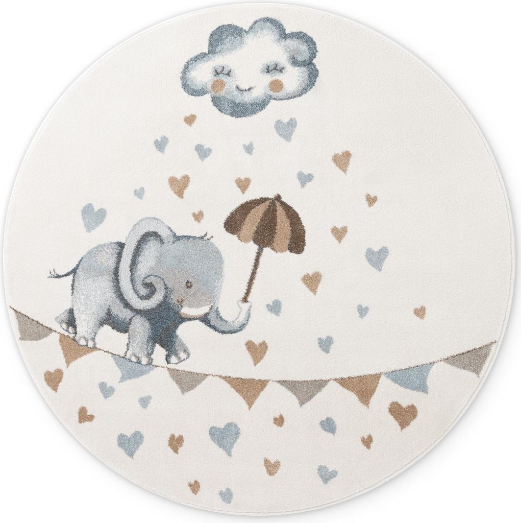 Villeroy & Boch Boho Kids Kinderteppich Rund Walk like an Elephant Rainy Creme Mulitfarben
