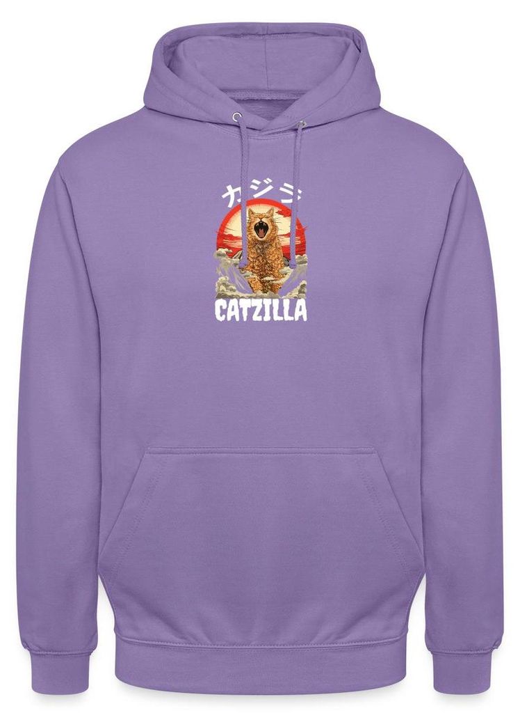 Spreadshirt Riesige Brüllende Katze | Japanisch Inspirierter Look Uni Hoodie, M, Lavendel