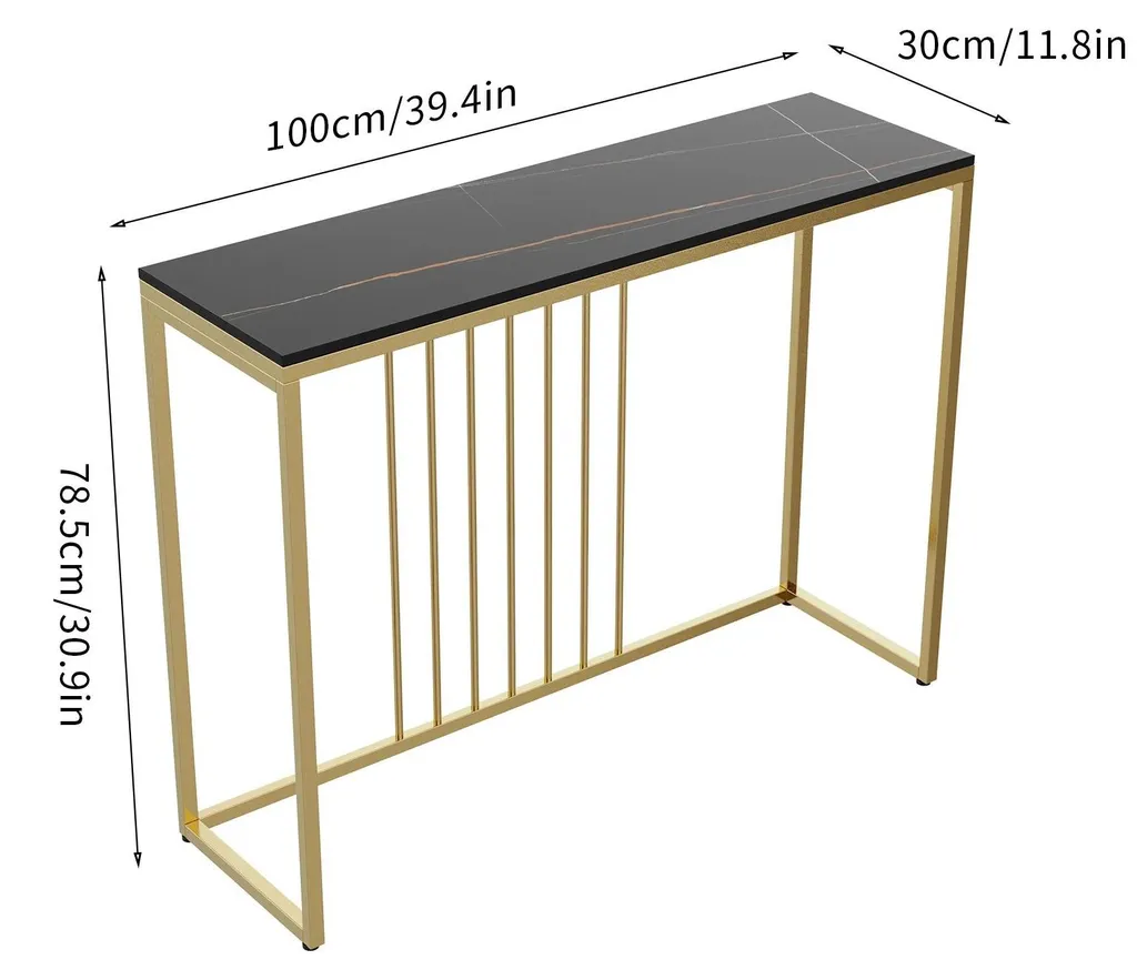 Table console d'entrée étroite en marbre noir pour salon chic - 2