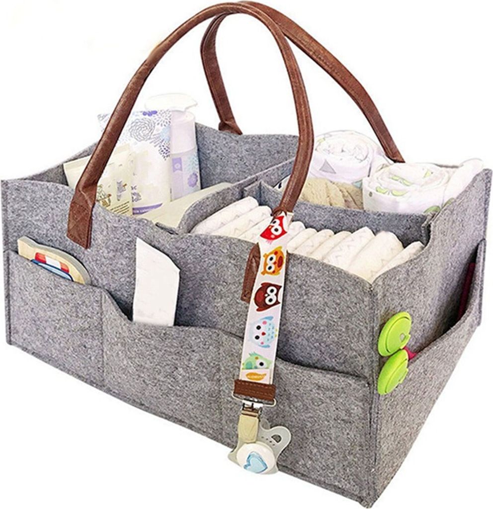 Baby Windel Caddy Organizer Aus Filz – Praktische Wechseltasche Mit Wickelunterlage In Grau