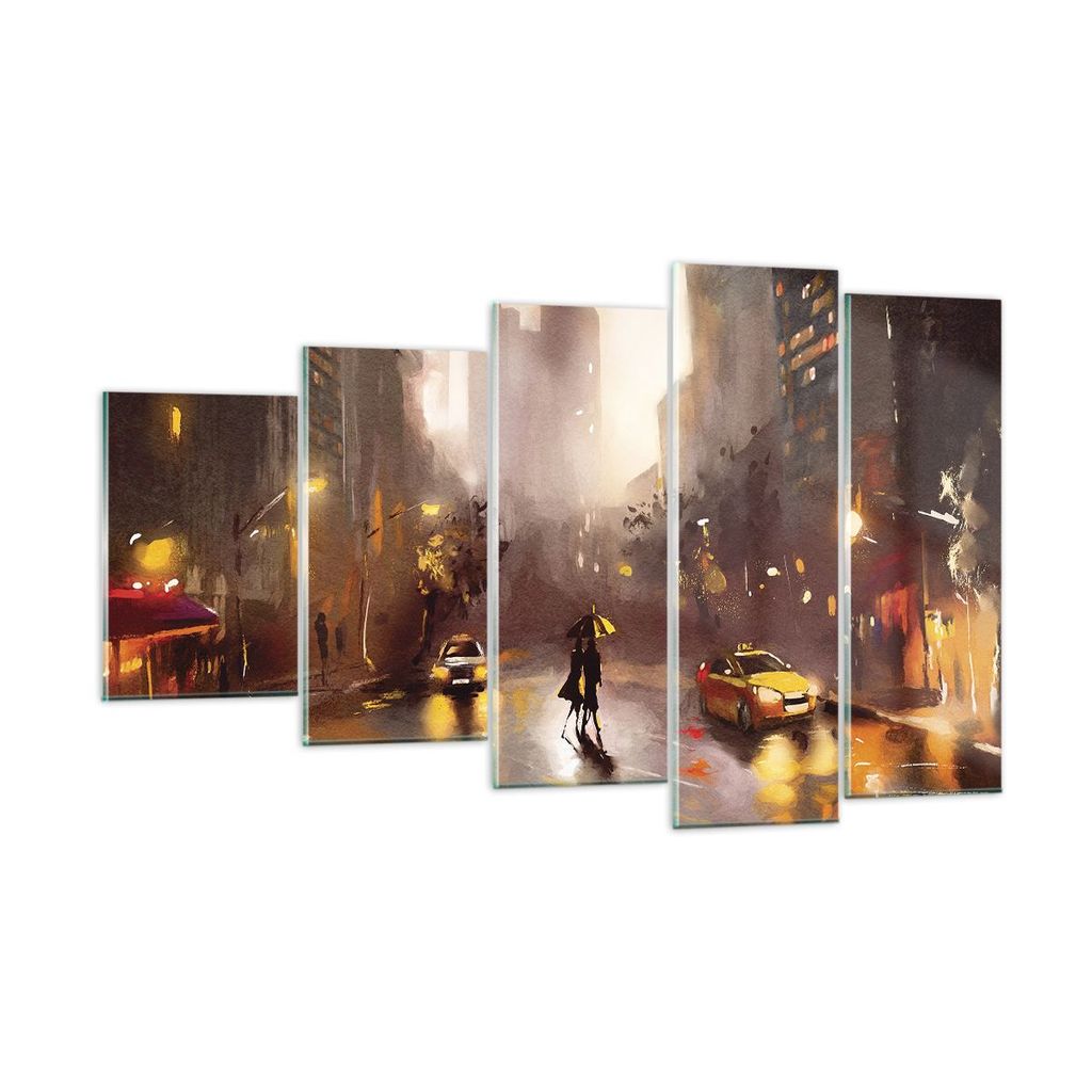 Bilder auf glas - 5 Teile - Manhattan Paar Straße - 100x60cm - Glasbilder - Wandbilder - Bilder - zum Aufhängen bereit - Wanddekoration aus Glas ...