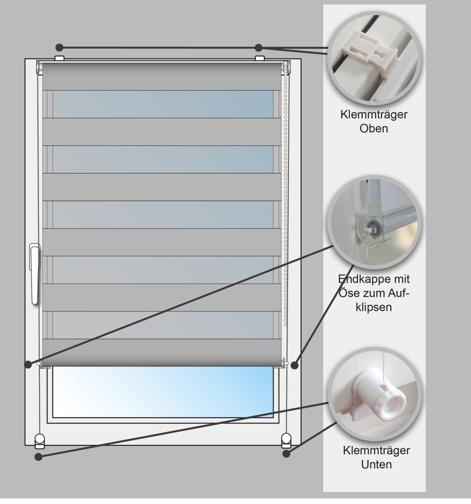 Doppelrollo 90x160cm weiß Klemmfix ohne Bohren Vario Seitenzug Duorollo Fenster 