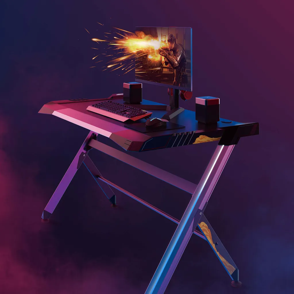 Bureau PC gamer pour setup streaming table gaming LED RGB Zocker - 7