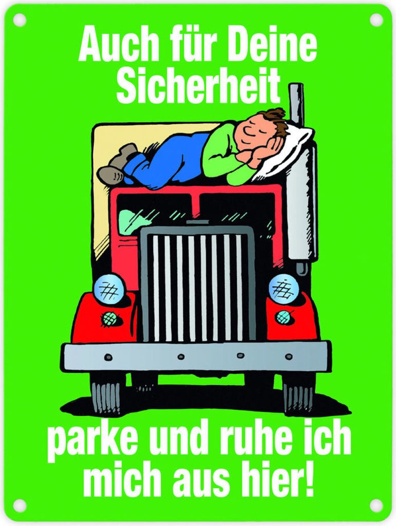 Ruhezeit für LKW-Fahrer Comic Metallschild in 15x20 cm in Produktbild 