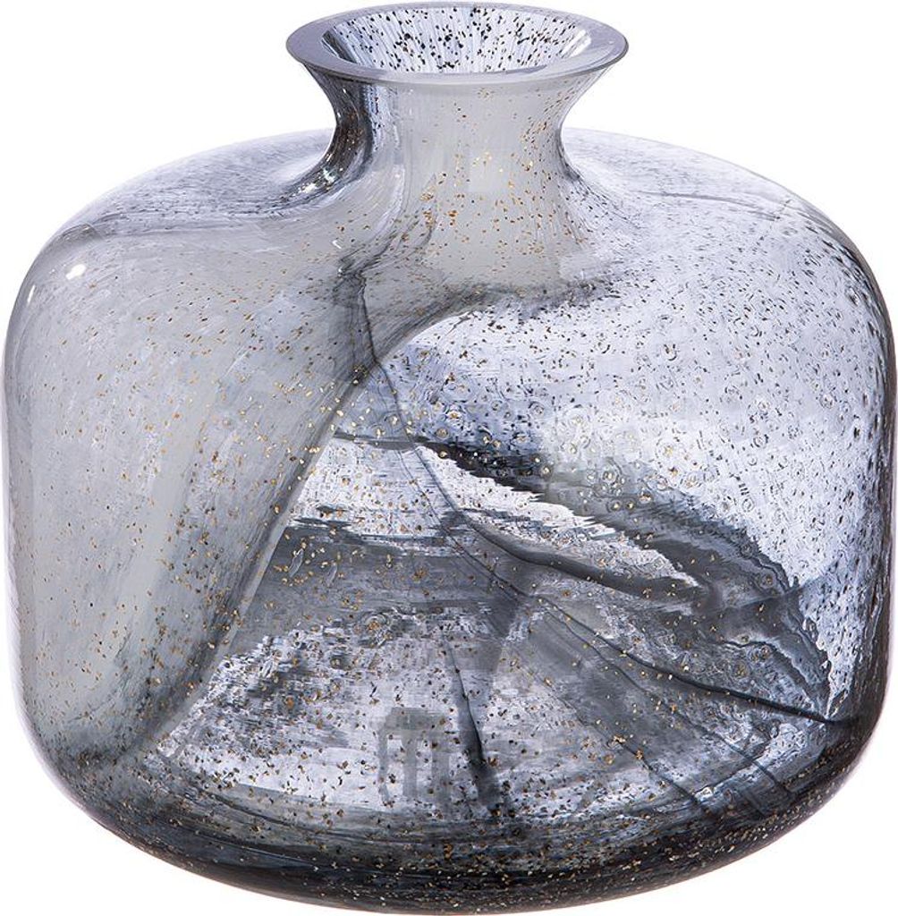 Gilde Kragenvase, "Fumo", Glas, schwarz, weiß, VE 1, H. 18.5 cm, D. 22 cm 53270 4063387532706