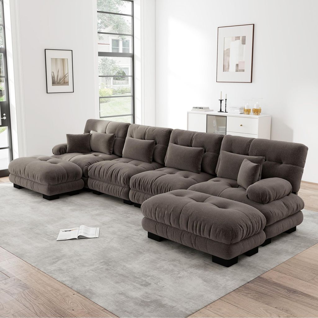 Modulares Ecksofa U-Form, 4-Sitzer Wohnzimmer Couch Set, Komfortable Cloud Sitzfläche mit flexibler Hocker, individuell kombinierbar