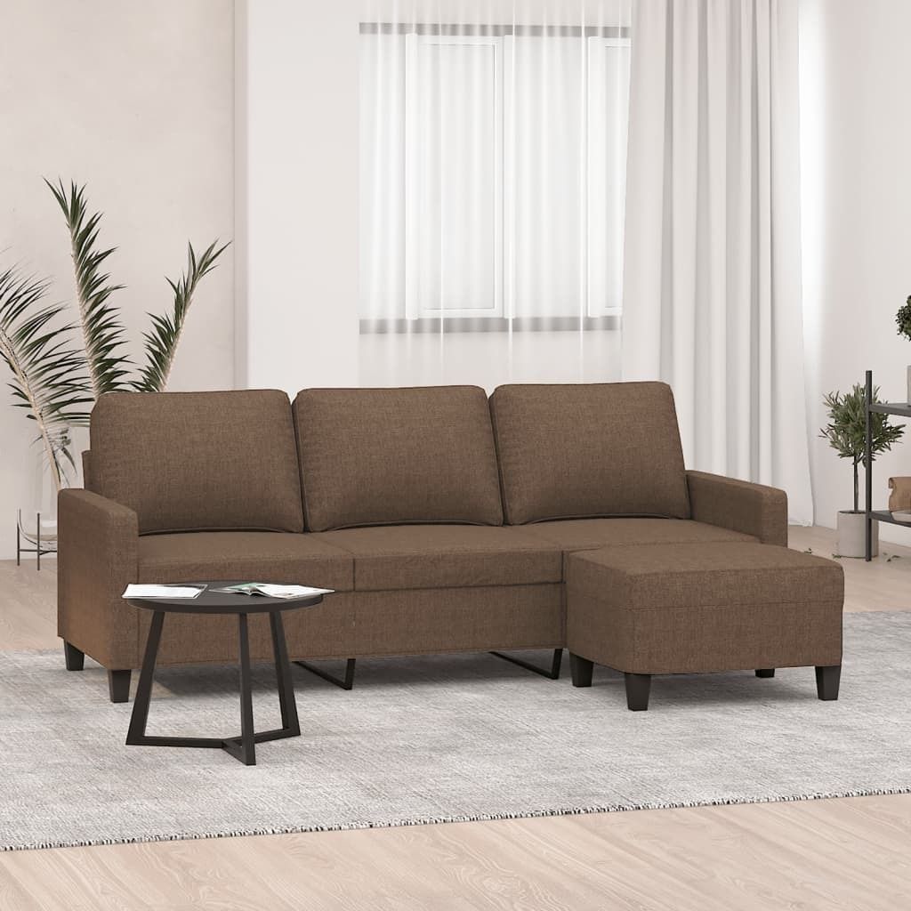 Maison Exclusive - 3-Sitzer-Sofa mit Hocker Braun 180 cm Stoff