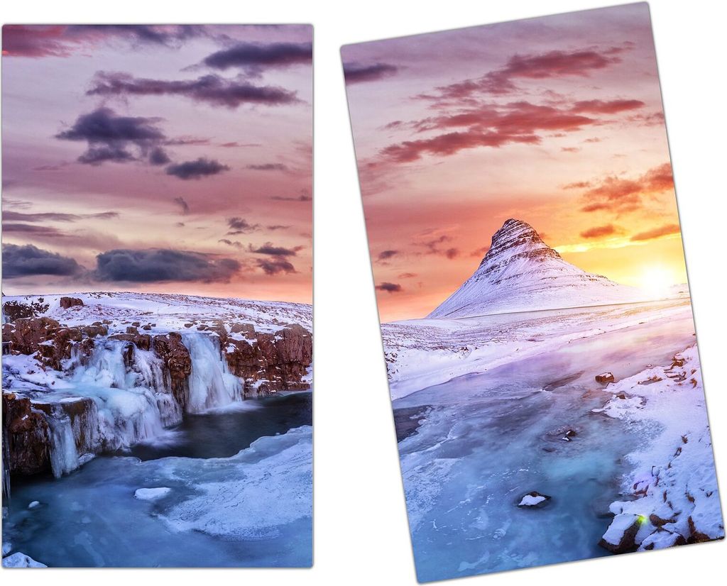 Spritzschutz Herdabdeckplatte Schneidebrett aus Glas Sonnenaufgang in Bergen 2-Teilig (60x52cm)