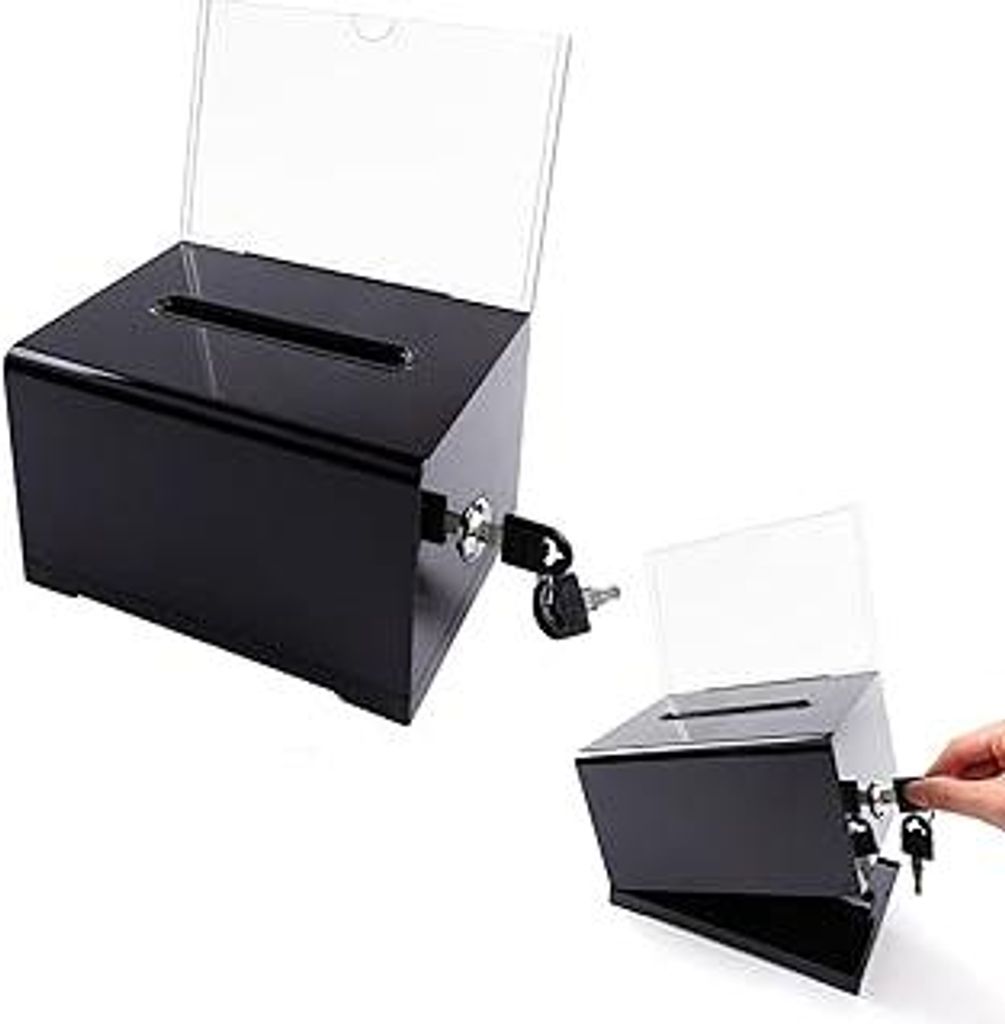 Acryl-Spendenbox mit Schloss, Vorschlagsbox mit Einwurfschlitz, schwarze Wahlurne, Geldkassette Abschließbar, Losbox, Geldbox, Aufbewahrungsbehäl...