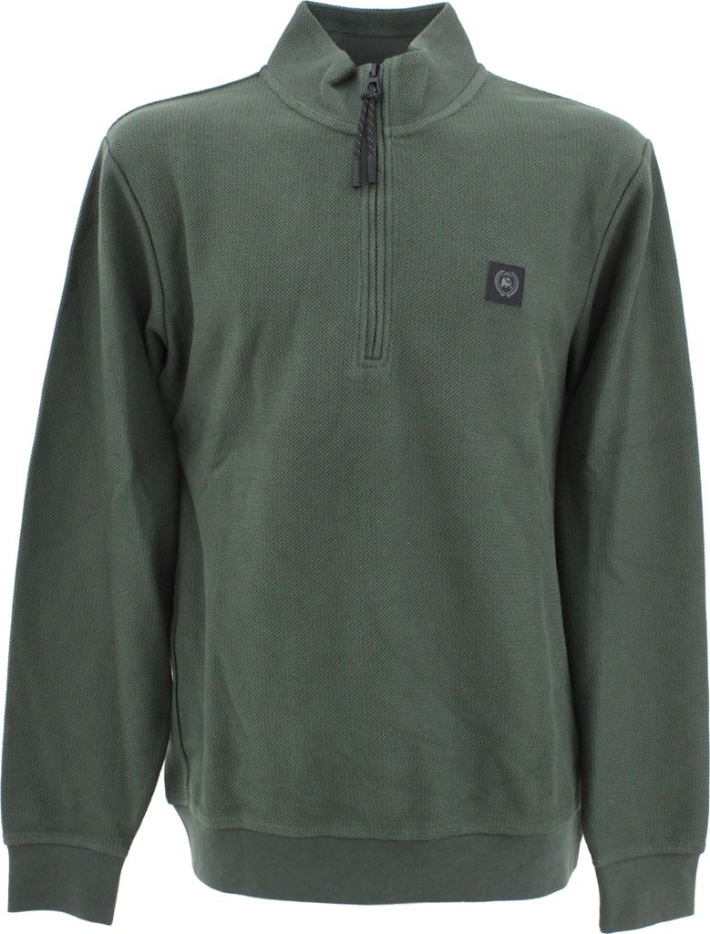 33316 Lerros, , Herren Troyer Pullover Pulli Sweater Mock Zip, feiner Jaquardstrick, jägergrün, 3XL