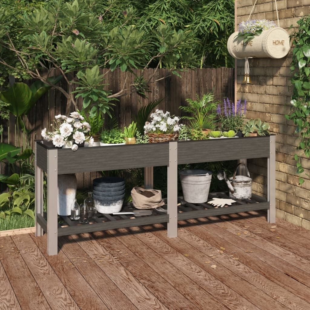 The Living Store Garten-Hochbeet mit Ablage Grau 200x50x75 cm WPC