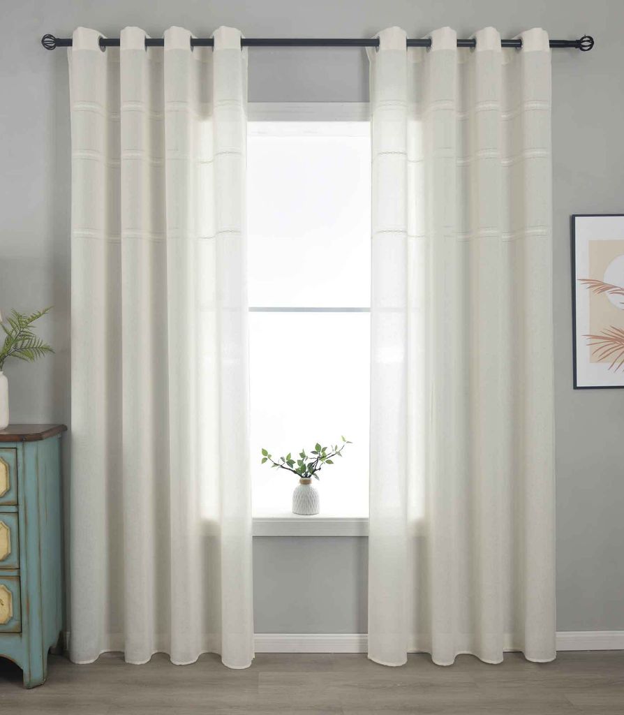 2er Set Halbtransparente Gardinen mit Ösen HxB 245x145 cm Natur »Leipzig« Kettenmuster lichtdurchlässig elegante Struktur 202450-2
