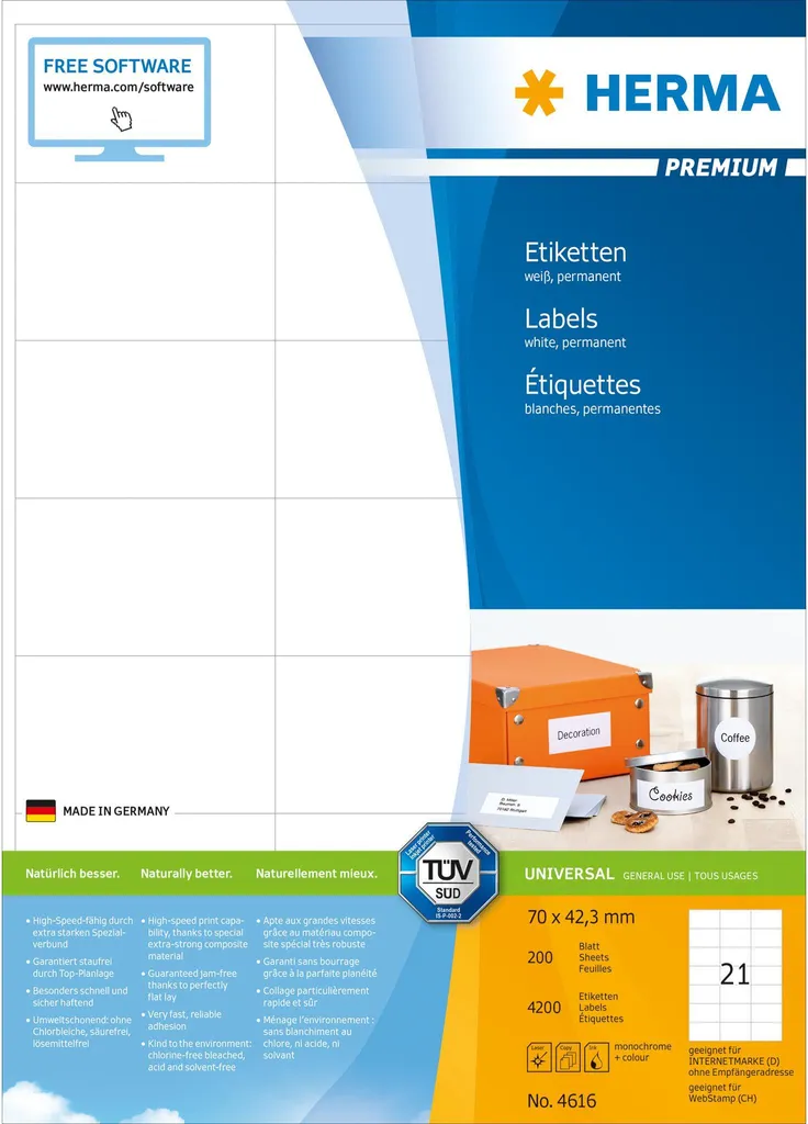 HERMA 4616 Etichette Universali 70x42,3 mm - 4200 Pezzi per Ufficio