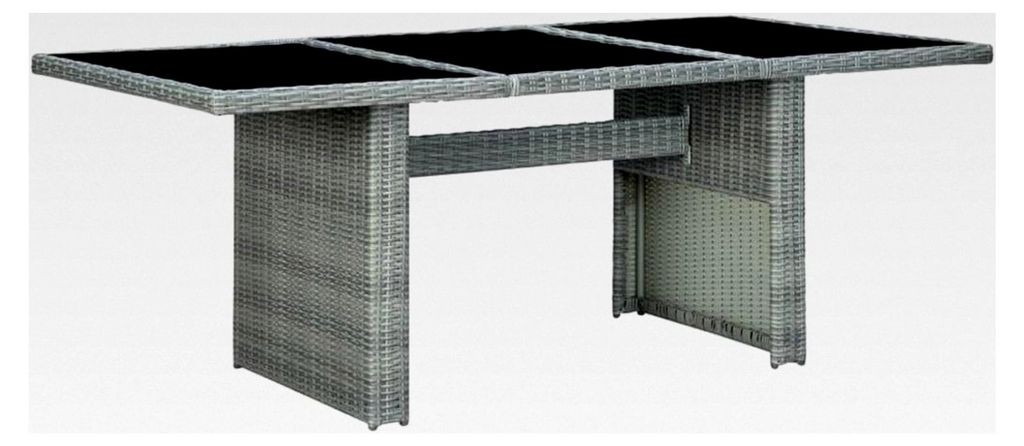 Gartentisch Terrassentisch Balkontisch Esstisch Gartenmöbel Bistrotisch Terrasse Dunkelgrau Poly Rattan Hartglas Stahlrahmen Hellgrau und Schwarz