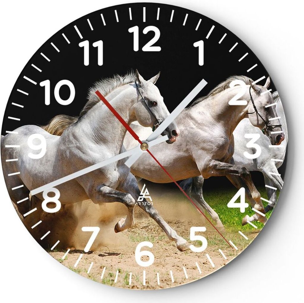 Wanduhr - Rund - Glasuhr - Pferde Sand Gras - 40x40cm - Schleichendes Uhrwerk - Lautlos - zum Aufhängen bereit - Dekoration Modern - Wanddekoratio...