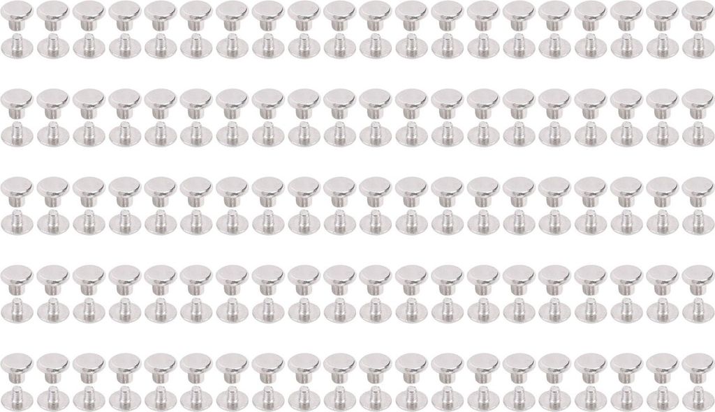 100 Sets Niet- und Schrauben Edelstahl M2.5 Flacher rundes Kopfbefestigungsset für Lederhandwerkskleidungsdekoration 3.5x4x7mm / 0,14x0.16x0.28in