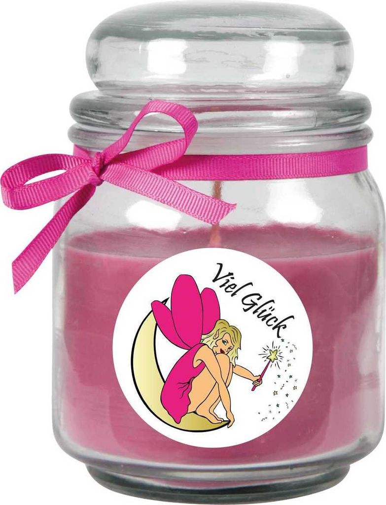Duftkerze im Bonbonglas "Viel Glück", Duft: Lavendel ( Lila ), 300g - Brenndauer bis zu 70 Stunden