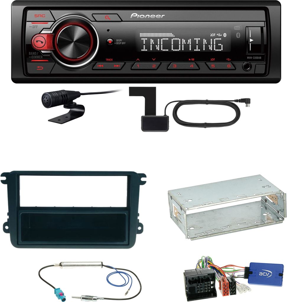 Pioneer MVH-330DAB Bluetooth DAB Einbauset für Golf 5 6 Passat 3C CC B7 Touran
