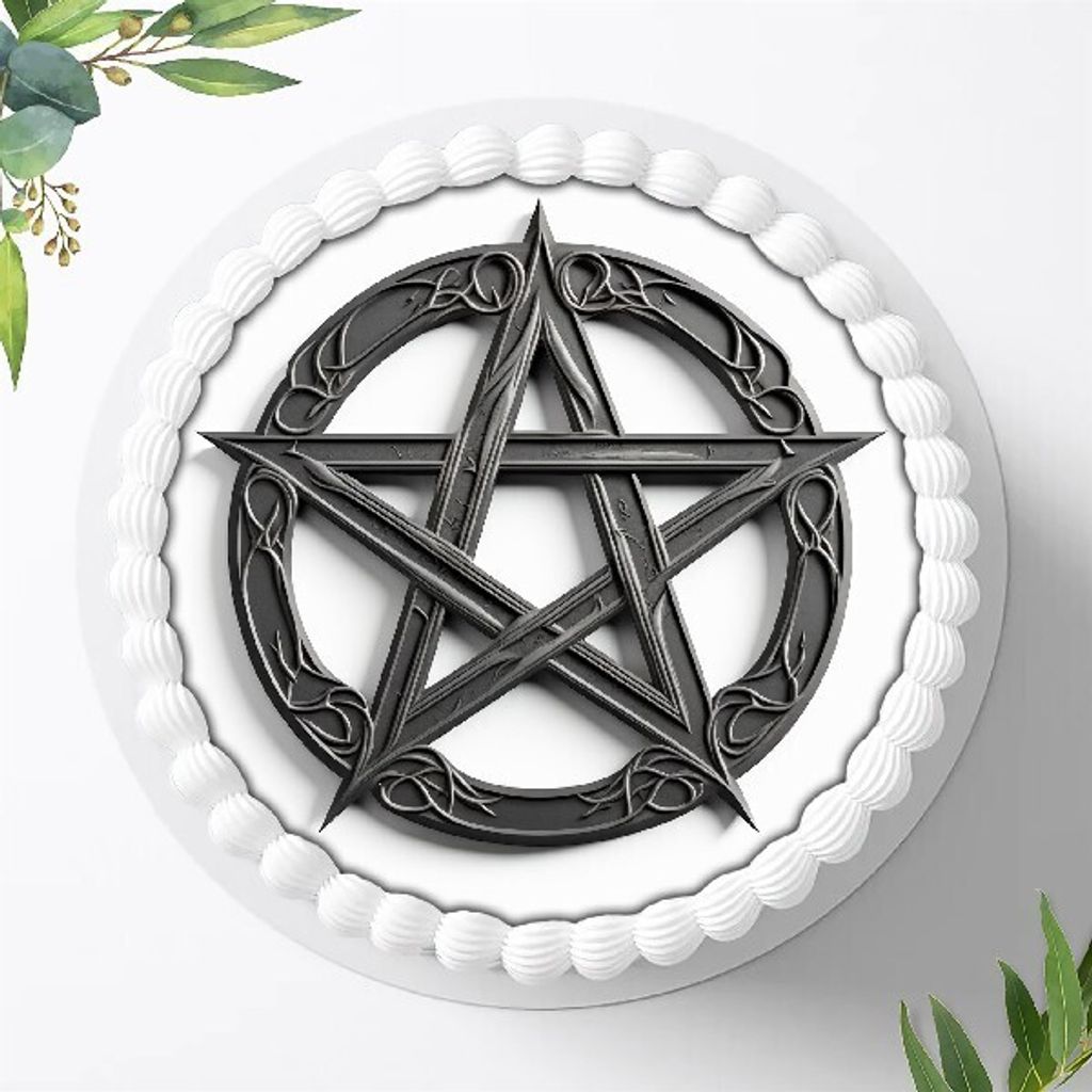 Für die Geburtstags Torte ein Tortenaufleger, Zuckerbild mit dem Motiv: Pentagramm, Essbares Foto für Torten, Fondant, Ø 20cm, 1385z