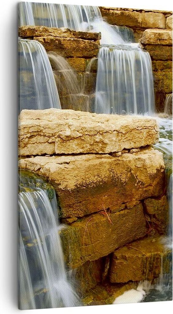Bild auf Leinwand - Leinwandbild - Wasserfall Steine Wasser - 45x80cm - Wand Bild - Wanddeko - Leinwanddruck - Bilder - Kunstdruck - Wanddekoration...