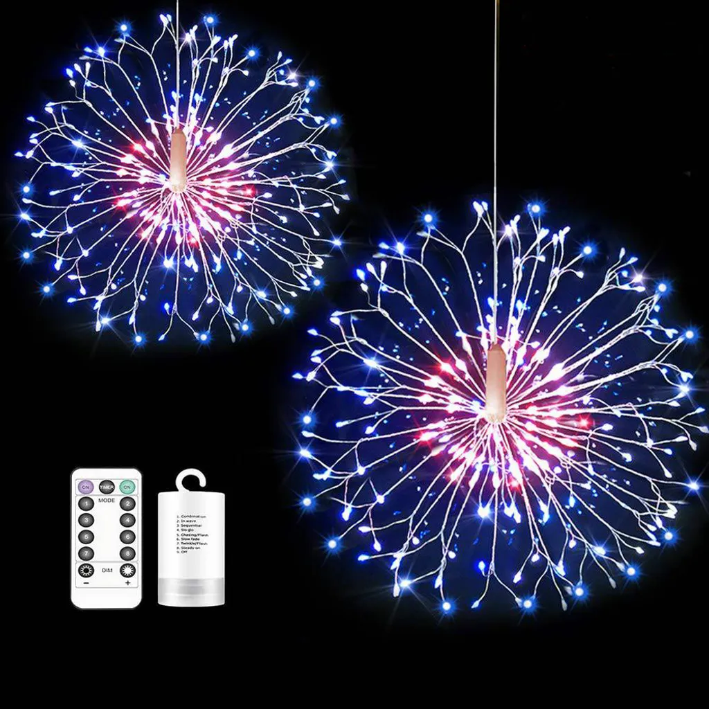 Kriogor 2 Stück LED Lichterketten 198LED Weihnachtsbeleuchtung Explodierende Feuerwerke mit Fernbedienung Weiß 
