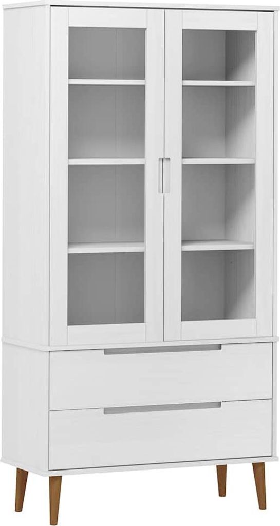 vidaXL Vitrinenschrank MOLDE Weiß 90x35x175 cm Massivholz Kiefer