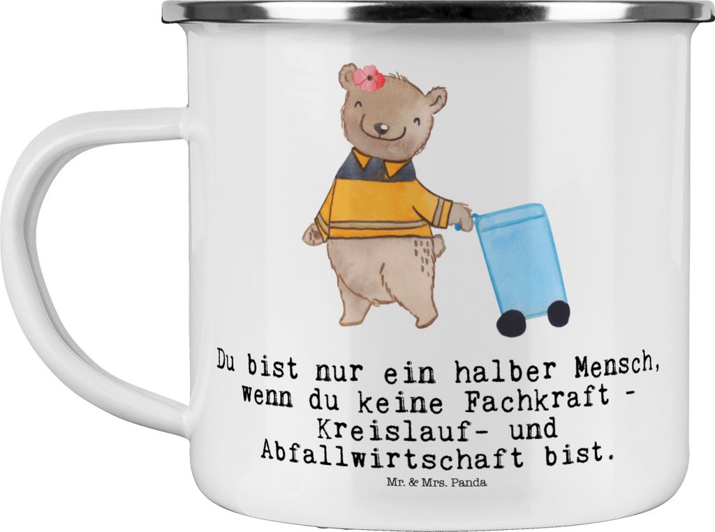 Mr. & Mrs. Panda Emaille Becher Fachkraft - Kreislauf- und Abfallwirtschaft Herz - Weiß - Geschenk, Witzig, Müllwerker, Spruch, Teetasse, Lustig,...
