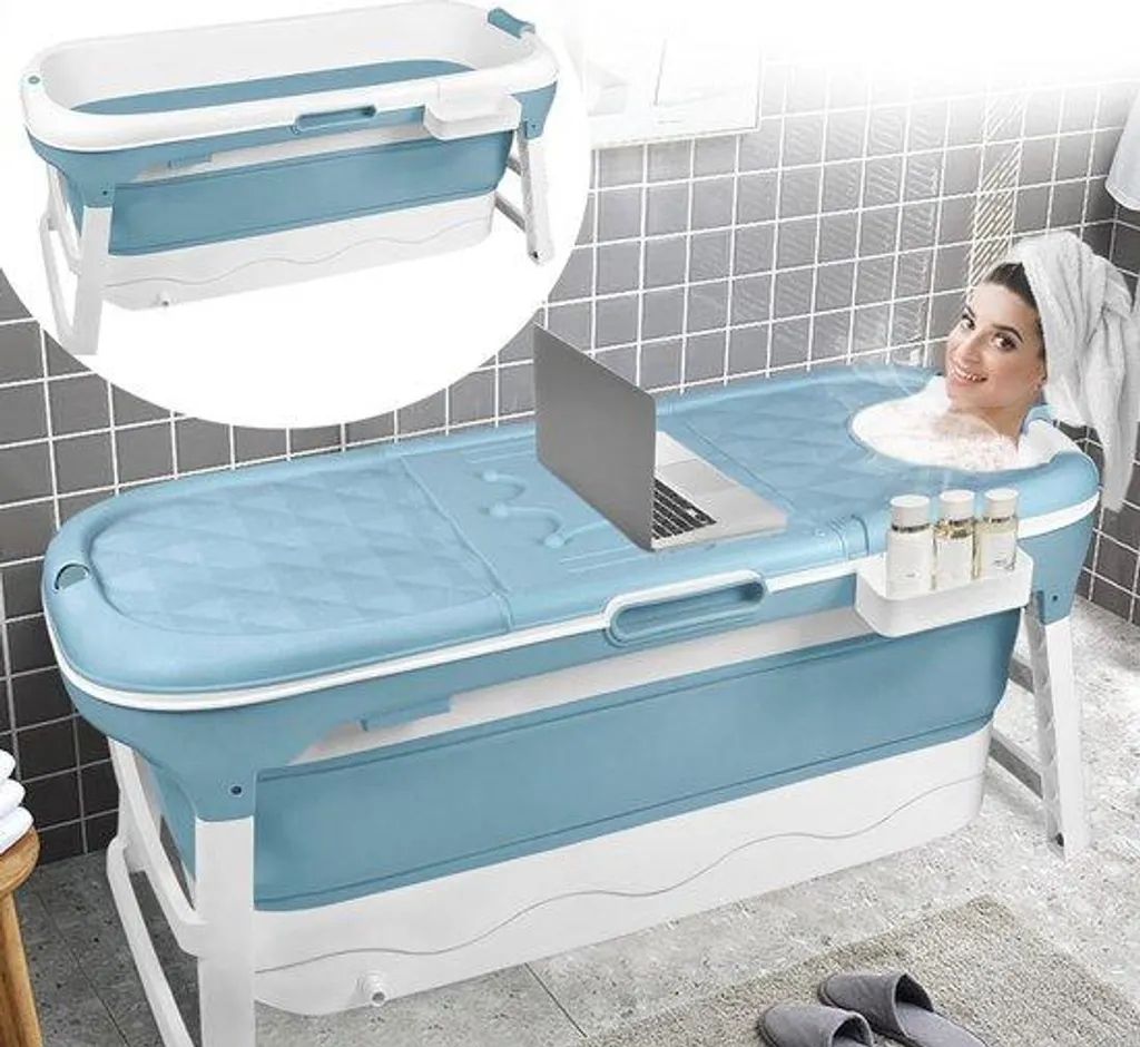 Baignoire adulte pliable grand format XL avec couvercle amovible bleu