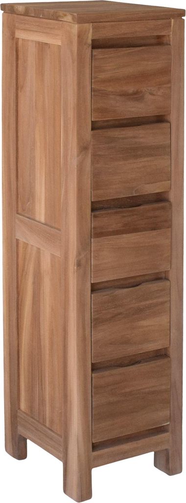 Teako Design Highboard Ysane Teakholz Massiv 115x30cm mit Schubfach