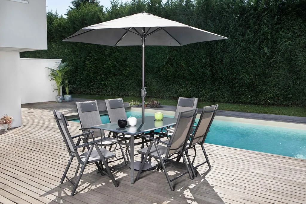 Ensemble repas de jardin avec table et 6 chaises réglables POSITANO