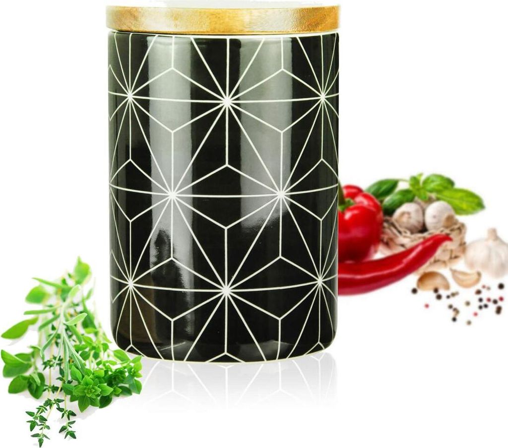 Vorratsdose 800ml mit Holzdeckel Gummidichtung Porzellan Vorratsbehälter Dose #2