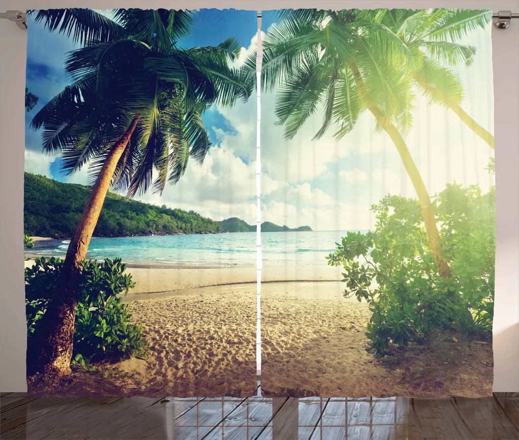 Rideaux Salon pour Ambiance Tropicale 280 x 225 cm Motif Mer et Vert