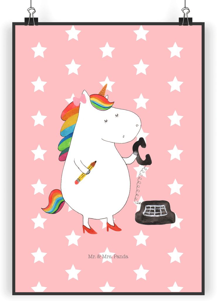 Mr. & Mrs. Panda Bild Einhorn Sekretärin DIN A4 - Rot Pastell - Geschenk, Unicorn, Einhörner, Plakat, Steuerbüro, drucke, Kunstdruck, poster, Re...