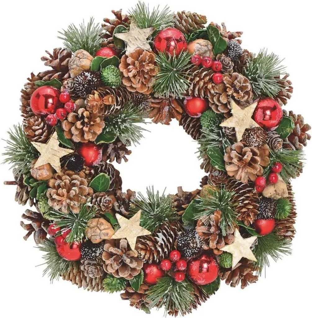 Ghirlanda Natalizia 34cm Verde e Rosso - Decorazione Porta Tradizionale