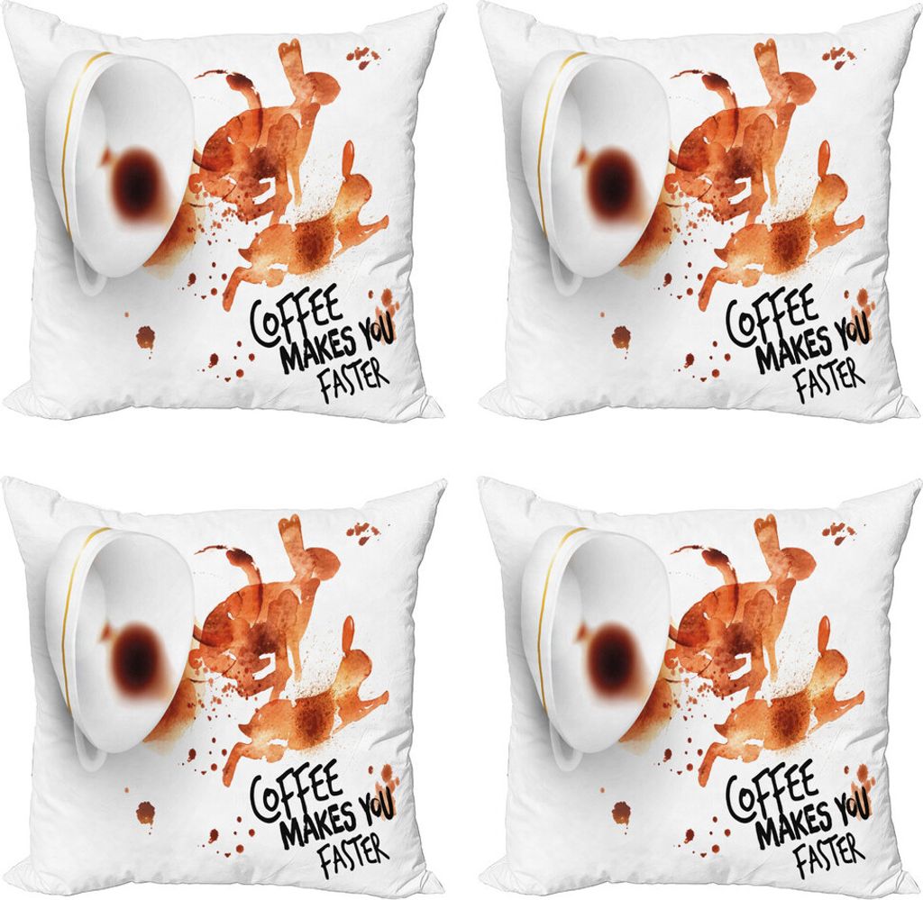 ABAKUHAUS Kaffee-Kunst Kissenbezug Set (4 Stück), Drink Be Inspired, Moderner Doppelseitiger Digitaldruck, 40 cm x 40 cm, Burnt Sienna Black White