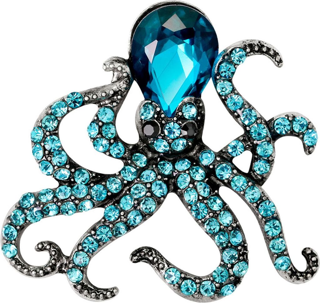 Brosche in Tierform der Ozean-Serie mit Kraken-Motiv, glänzende Strasssteine, eingelegte Anzugjacke, Reversnadel, Temperament, Schalschnalle, Abze...