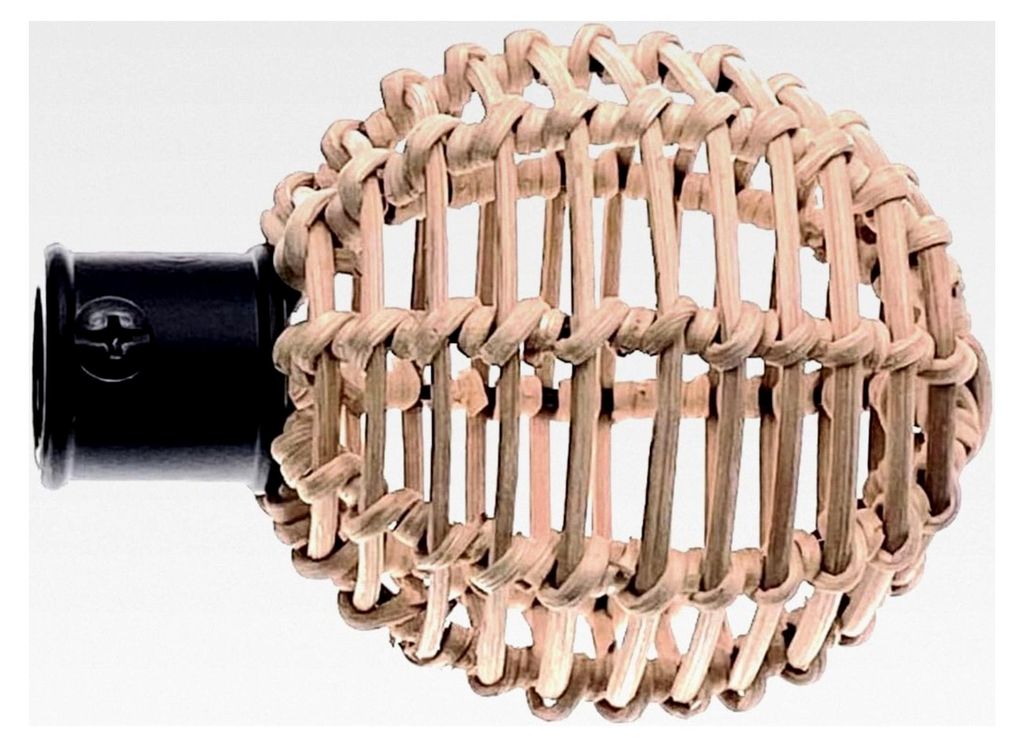 Endstück Rattankugel, 2 Stück, für Gardinenstangen 16 mm Durchmesser, schwarz/Natur