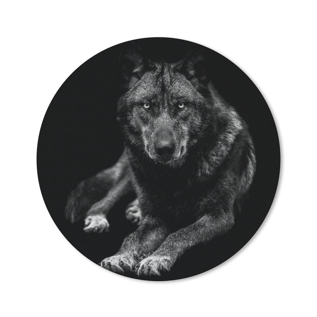 MuchoWow Mauspad Mousepad Tiere - Wolf - Schwarz - Weiß - Porträt 50x50 cm - Mousepads - Maus Mat - Pad - Mausunterlage - Vinyl