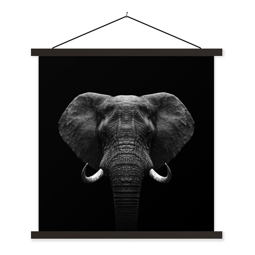 MuchoWow Textilposter Tiere - Elefant - Porträt - Schwarz - Weiß 40x40 cm mit schwarzem Rahmen - Fotos