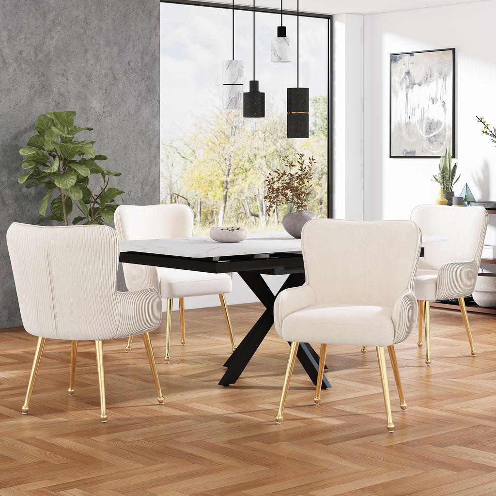 A dining room scene with chairs around a table.