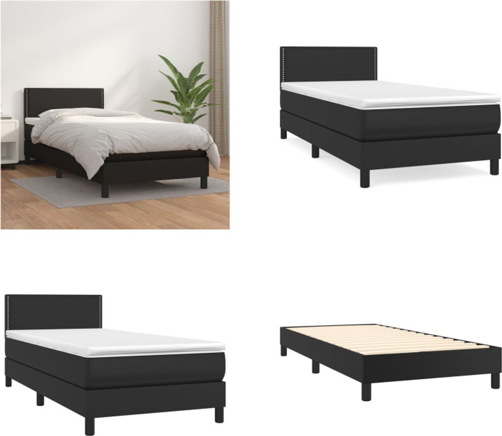 vidaXL Boxspringbett mit Matratze Schwarz 100x200 cm Kunstleder - Boxspringbett - Boxspringbetten - Bett - Schlafzimmermöbel