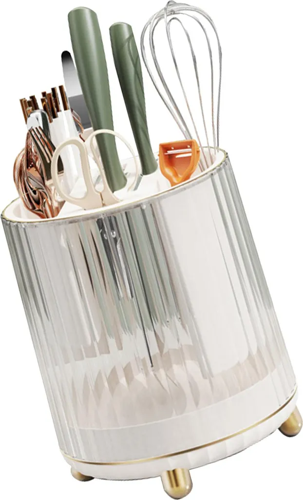 Bloc couteaux pivotant multifonctionnel blanc avec fente de rangement