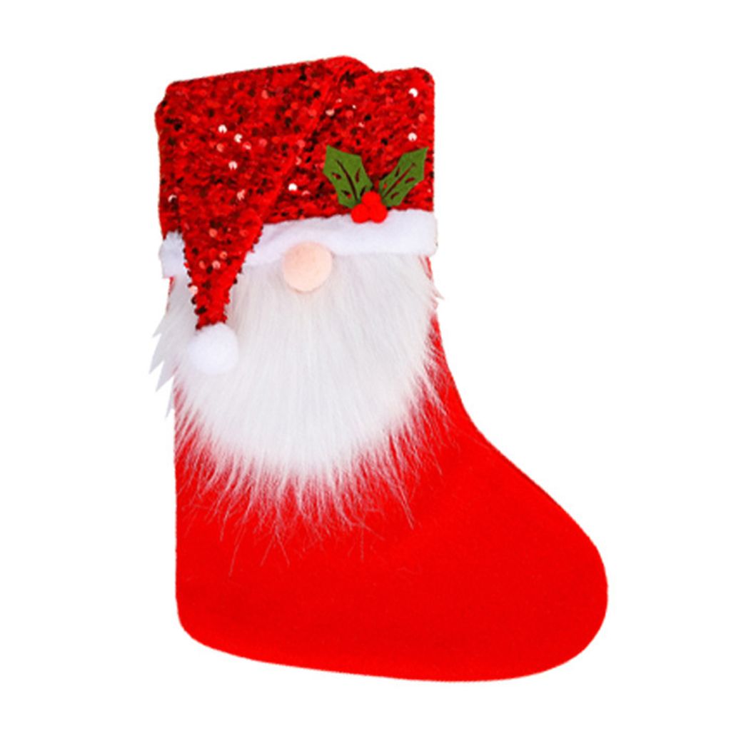 Weihnachtsstrumpf -Pailletten Hat Santa Claus/Gesichtslosen Gnom weiße Whiskers/Geflecht niedlich wiederverwendbarer Szenenlayout Zartes Hanging W...