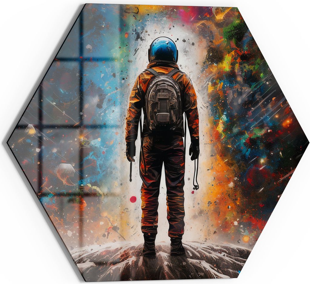 DEQORI Magnettafel Glas 55x48 cm 6-eckig 'Weltraumodyssee' beschreibbar Whiteboard Küche