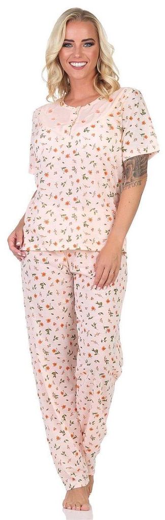 Damen Pyjama 2tlg. lange Hose Shirt in kurzen Ärmeln; Aprikose/XL/42