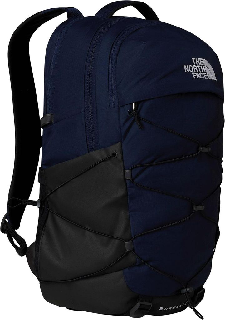 A navy blue and black backpack from The North Face.