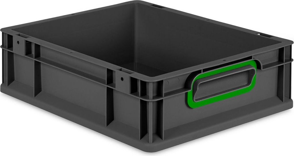 Eurobox NextGen Color | HxBxT 12x30x40cm | 11 Liter | Griffe grün geschlossen | Schwarz | Eurobehälter, Transportbox, Transportbehälter, Stapelb...