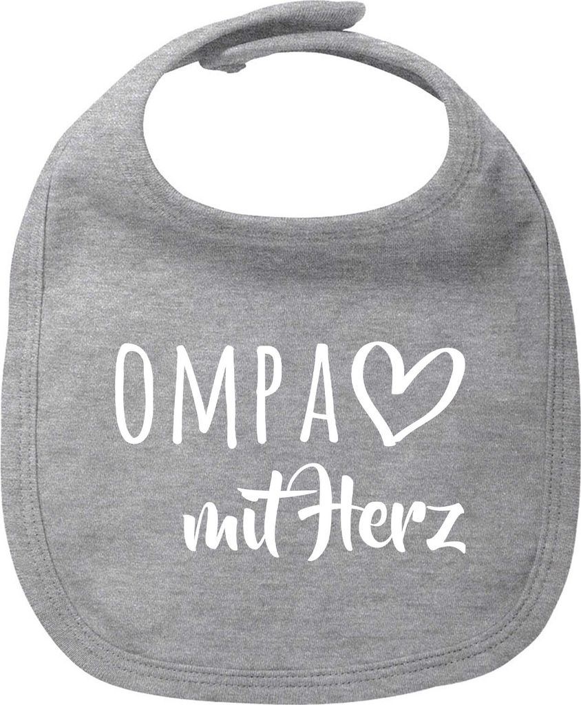 Huuraa Baby Lätzchen OMPA mit Herz Heather Grey Klettverschluss Baumwolle Latz Geschenkidee